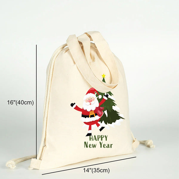Kerst gymtas met trekkoord afmetingen 40 cm × 35 cm met Kerstman-ontwerp Happy New Year – Pamusan.nl