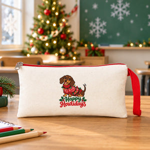 Kerst etui – 9 ontwerpen voor Kerst & Nieuwjaar 2027, stoffen pennenetui met gekleurde rits 21 × 10 cm, 6 kleuren – katoen - Pamusan.nl