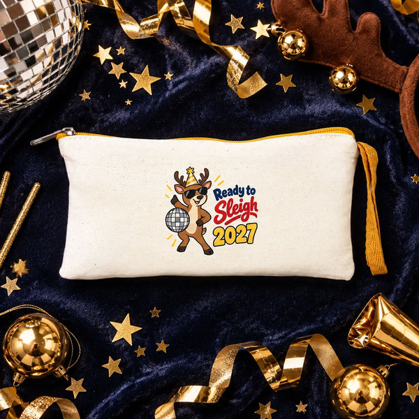Kerst etui – 9 ontwerpen voor Kerst & Nieuwjaar 2027, stoffen pennenetui met gekleurde rits 21 × 10 cm, 6 kleuren – katoen - Pamusan.nl