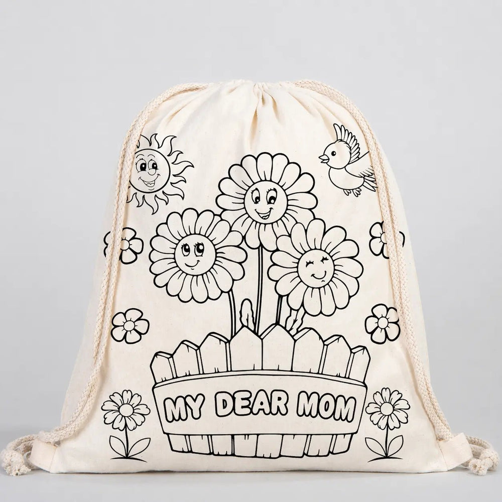 My Dear Mom Paintable Drawstring Bag Coloring Set – 25 Cotton Bags & 4 Marker Sets - Pamusan.com