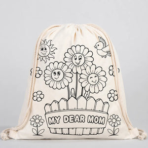 25 Pcs Paintable Cotton Tote Bag Set with Fabric Markers – Mother's Day Kids Coloring Activity Kit - Pamusan.com