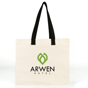 Voorbeeld van een klantopdruk: ARWEN HOTEL op de katoenen tas van 40 x 35 x 15 cm