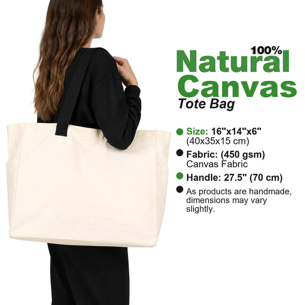 Specificatiekaart katoenen tas van 100% katoen: 40 x 35 x 15 cm, gabardine 450 g/m², hengsels van 70 cm