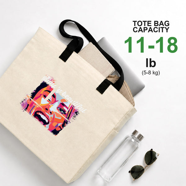 Bedrukte katoenen tas met een draagvermogen van 5-8 kg met laptop, drinkfles en zonnebril