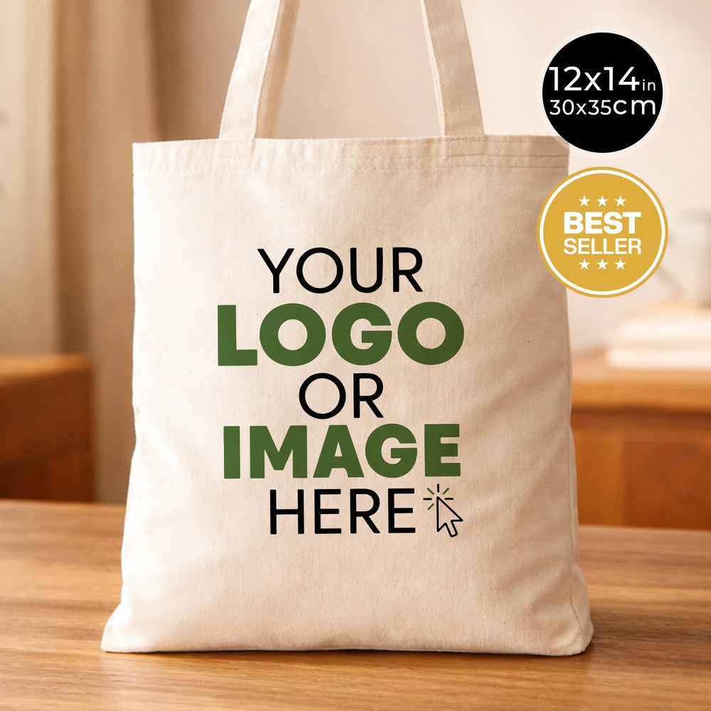 Custom Cotton Tote Bag 12"W x 14"H Personalized Shoulder Totes, Promotional Tote Bag