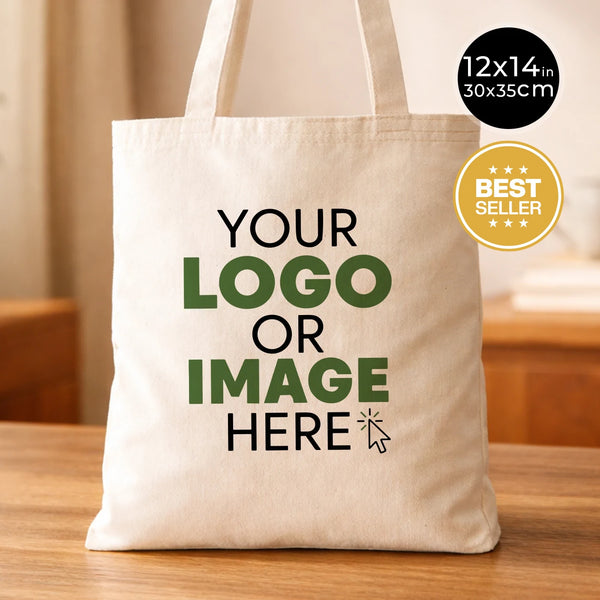 Custom Cotton Tote Bag 12"W x 14"H Personalized Shoulder Totes, Promotional Tote Bag