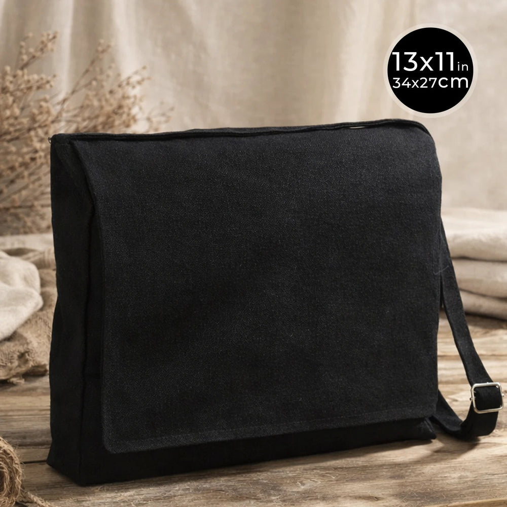 Adjustable Cotton Canvas Messenger Bag Black – 13" x 11" - 6 oz - Pamusan.com