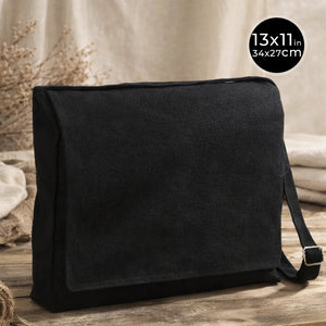 Adjustable Cotton Canvas Messenger Bag Black – 13" x 11" - 6 oz - Pamusan.com