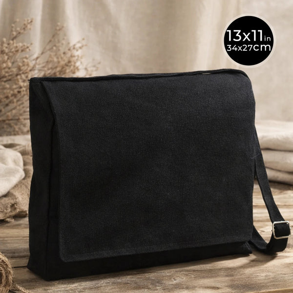 Adjustable Cotton Canvas Messenger Bag Black – 13" x 11" - 6 oz - Pamusan.com