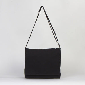 Adjustable Cotton Canvas Messenger Bag Black – 13" x 11" - 6 oz - Pamusan.com