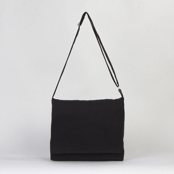 Adjustable Cotton Canvas Messenger Bag Black – 13" x 11" - 6 oz - Pamusan.com