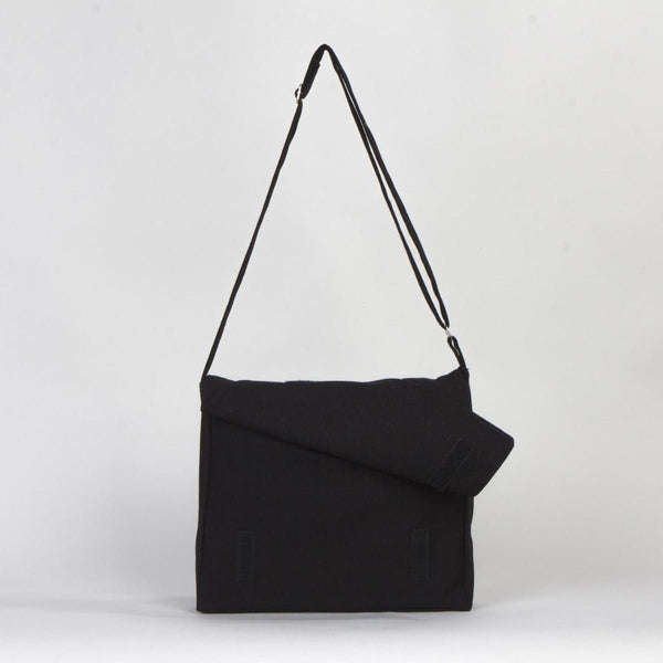 Adjustable Cotton Canvas Messenger Bag Black – 13" x 11" - 6 oz - Pamusan.com