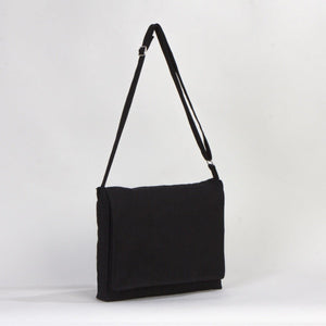 Adjustable Cotton Canvas Messenger Bag Black – 13" x 11" - 6 oz - Pamusan.com
