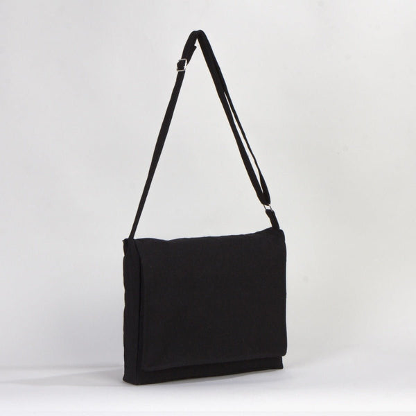 Adjustable Cotton Canvas Messenger Bag Black – 13" x 11" - 6 oz - Pamusan.com