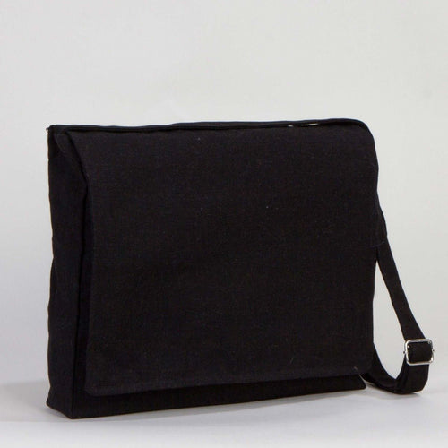 Adjustable Cotton Canvas Messenger Bag Black – 13" x 11" - 6 oz - Pamusan.com