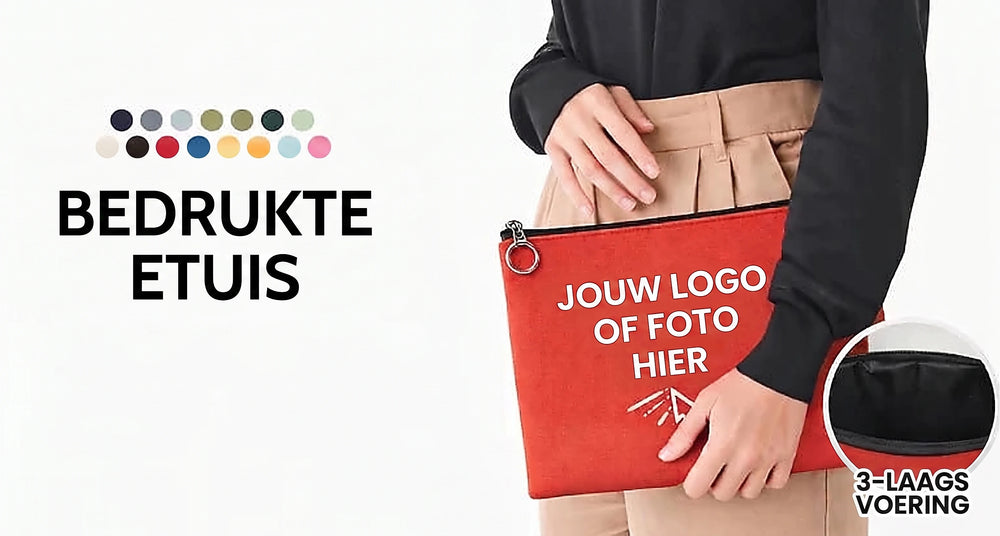 Bedrukte etuis met rits en 3-laags voering