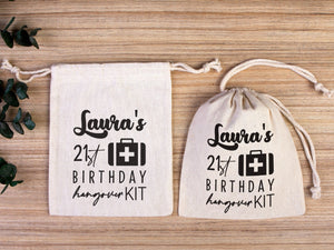 Birthday Hangover Kit Bag – Personalized Cotton Drawstring Pouch — print detail | Pamusan