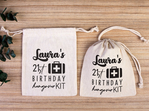Birthday Hangover Kit Bag – Personalized Cotton Drawstring Pouch — print detail | Pamusan