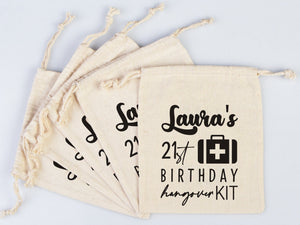 Birthday Hangover Kit Bag – Personalized Cotton Drawstring Pouch — print detail | Pamusan