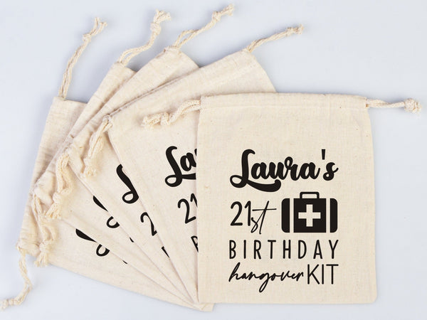 Birthday Hangover Kit Bag – Personalized Cotton Drawstring Pouch — print detail | Pamusan