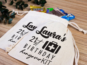 Birthday Hangover Kit Bag – Personalized Cotton Drawstring Pouch — print detail | Pamusan