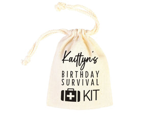 Birthday Survival Kit Bags – Custom Name Print Cotton Drawstring Pouch — print detail | Pamusan