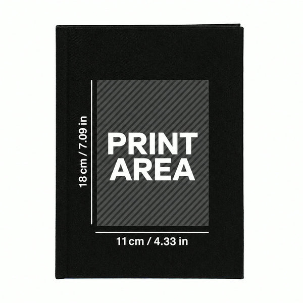 Custom print area on black canvas notebook front cover: 7.1 x 4.3 in (18 x 11 cm) | Pamusan.com