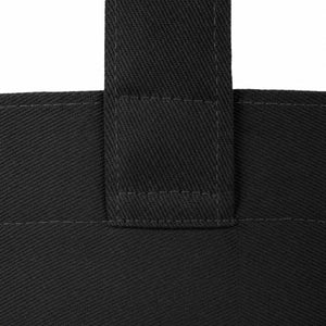 Detail van de gestikte handvatbevestiging op een zwarte gabardine draagtas - Pamusan.nl