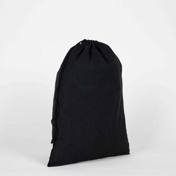 Black Cotton Drawstring Pouch – 12" × 16" (30 × 40 cm) – 4 oz - Pamusan.com