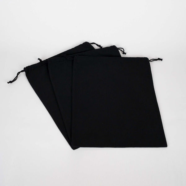 Black Cotton Drawstring Pouch – 12" × 16" (30 × 40 cm) – 4 oz - Pamusan.com