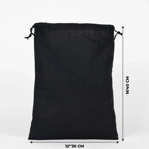 Black Cotton Drawstring Pouch – 12" × 16" (30 × 40 cm) – 4 oz - Pamusan.com