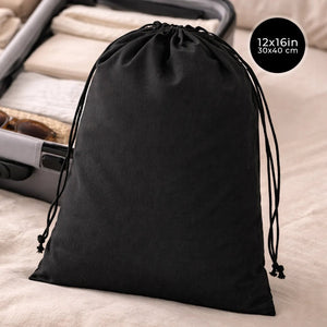 Black Cotton Drawstring Pouch – 12" × 16" (30 × 40 cm) – 4 oz - Pamusan.com