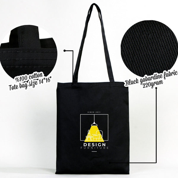Black Cotton Tote Bag – 14"x16" Reusable Custom Print Canvas Bag Wholesale - Pamusan.com