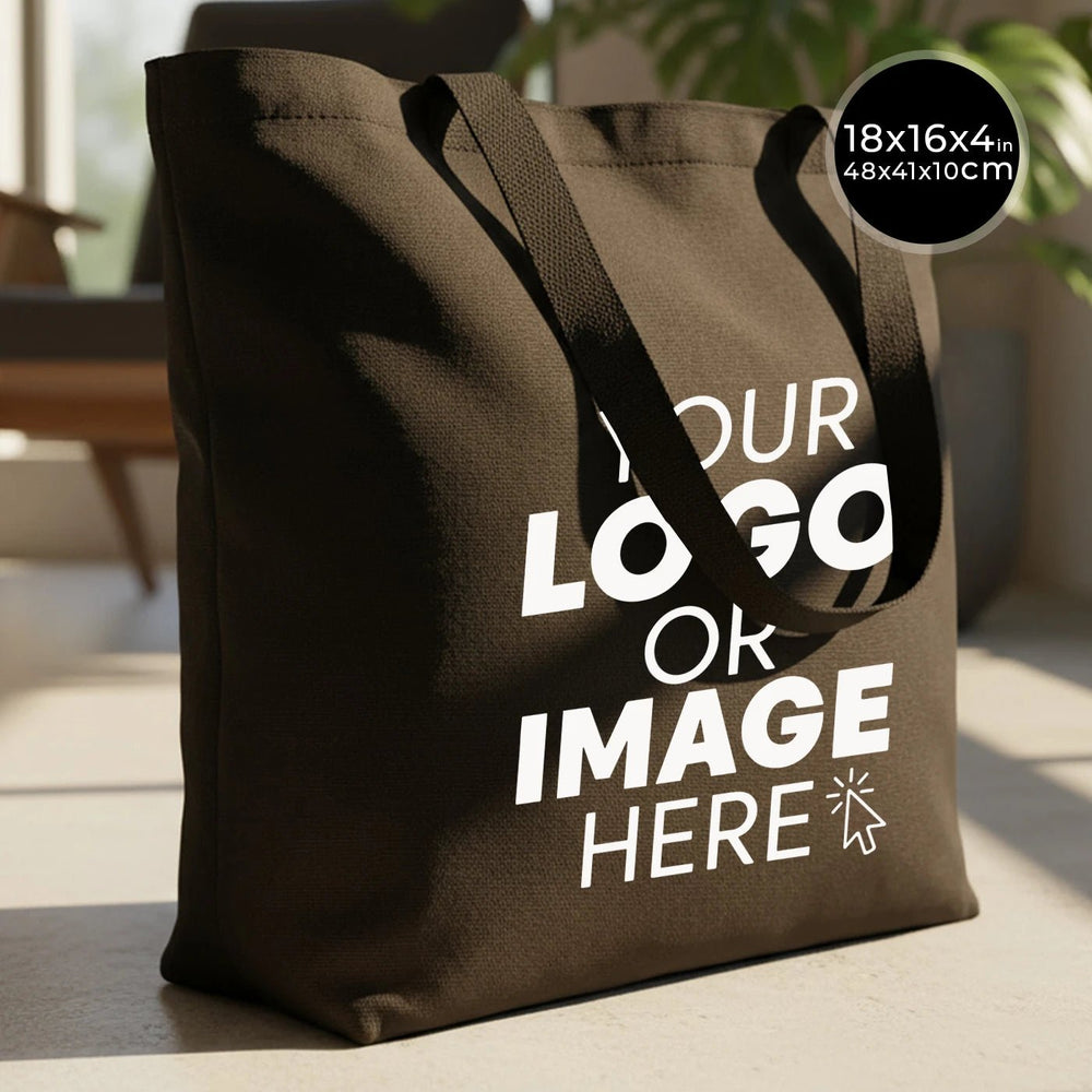 Black Custom Canvas Tote Bag 19"x16"x4" – Personalized Cotton Promotional & Beach Bag - Pamusan.com