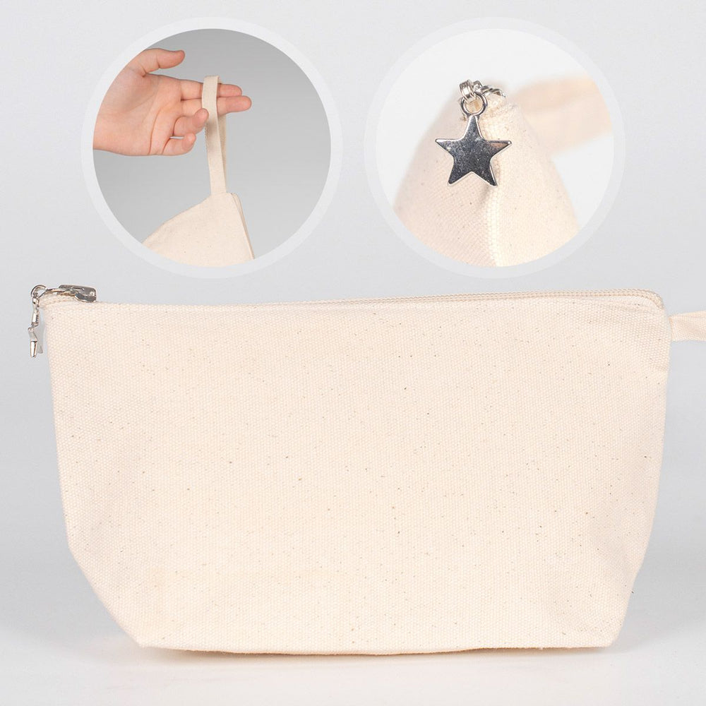 Naturel katoenen canvas clutch met ritssluiting, polsbandje en stervormige ritstrekker - Pamusan.nl