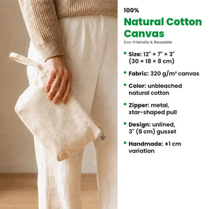 Naturel katoenen canvas clutch van 30 x 18 x 8 cm met metalen ritssluiting - Pamusan.nl