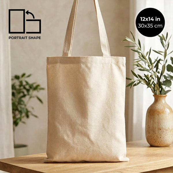 Blank Cotton Tote Bag 12"x14" – Natural Shoulder Tote, 6 oz Gabardine Fabric - Pamusan.com