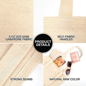 Blank Cotton Tote Bag 12"x14" – Natural Shoulder Tote, 6 oz Gabardine Fabric - Pamusan.com