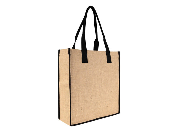 Blank Jute Tote Bag 14" x 16" x 4" – Eco - Friendly Reusable Bag with Black Handles - Pamusan.com