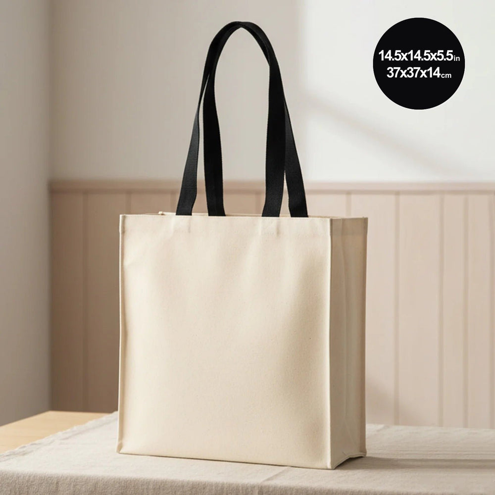 Blank Large Canvas Tote Bag with Woven Handles – 14.5"x14.5"x5.5" (37x37x14 cm) - Pamusan.com