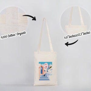 Blank Long Handle Cotton Tote Bag 10"x14" – Natural Eco - Friendly Mini Shopping Bag - Pamusan.com