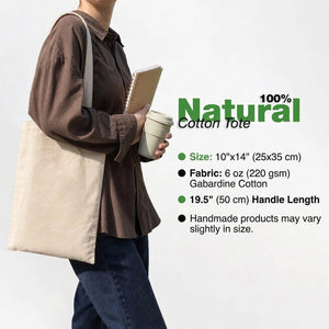 Blank Long Handle Tote Bag 10"x14" – Mini Natural Cotton, 6 oz Gabardine Fabric - Pamusan.com