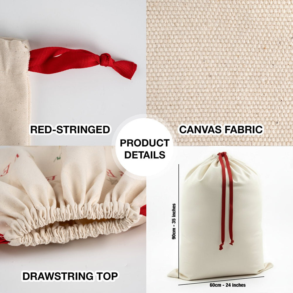 Blank Santa sack in front of a decorated Christmas tree, 60x90 cm jumbo plain canvas gift bag