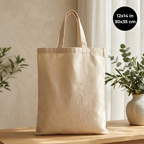 Blank Short Handle Tote Bag 12"x14" – Natural Cotton, 6 oz Gabardine Fabric - Pamusan.com