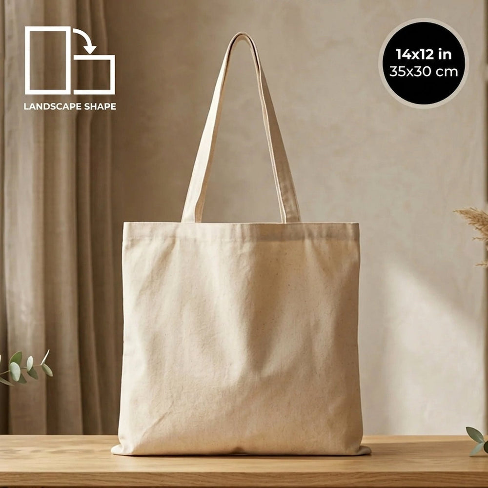 Blank Wide Tote Bag 14"x12" – Landscape Natural Cotton, 6 oz Gabardine Fabric - Pamusan.com