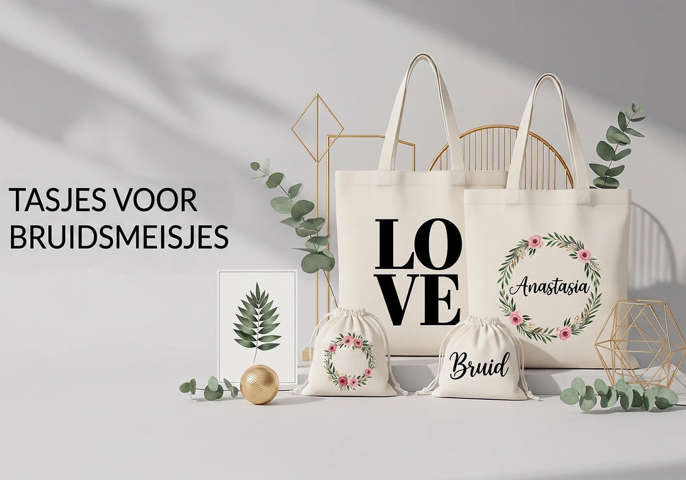 Tasjes voor bruidsmeisjes met naam bedrukt