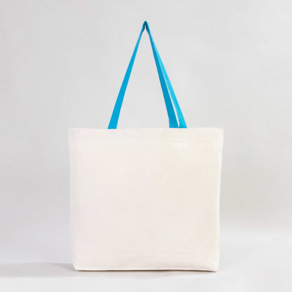 Canvas Beach Tote Bag with Blue Handles – 19" × 16" × 4" (48 × 41 × 10 cm) – 10 oz Cotton - Pamusan.com