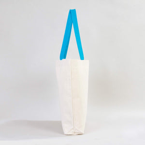 Canvas Beach Tote Bag with Blue Handles – 19" × 16" × 4" (48 × 41 × 10 cm) – 10 oz Cotton - Pamusan.com