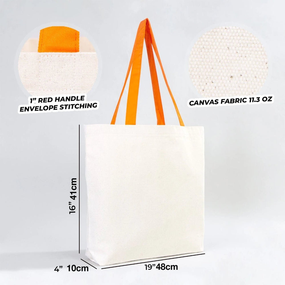 Canvas Beach Tote Bag with Orange Handles – 19" × 16" × 4" (48 × 41 × 10 cm) – 10 oz Cotton - Pamusan.com