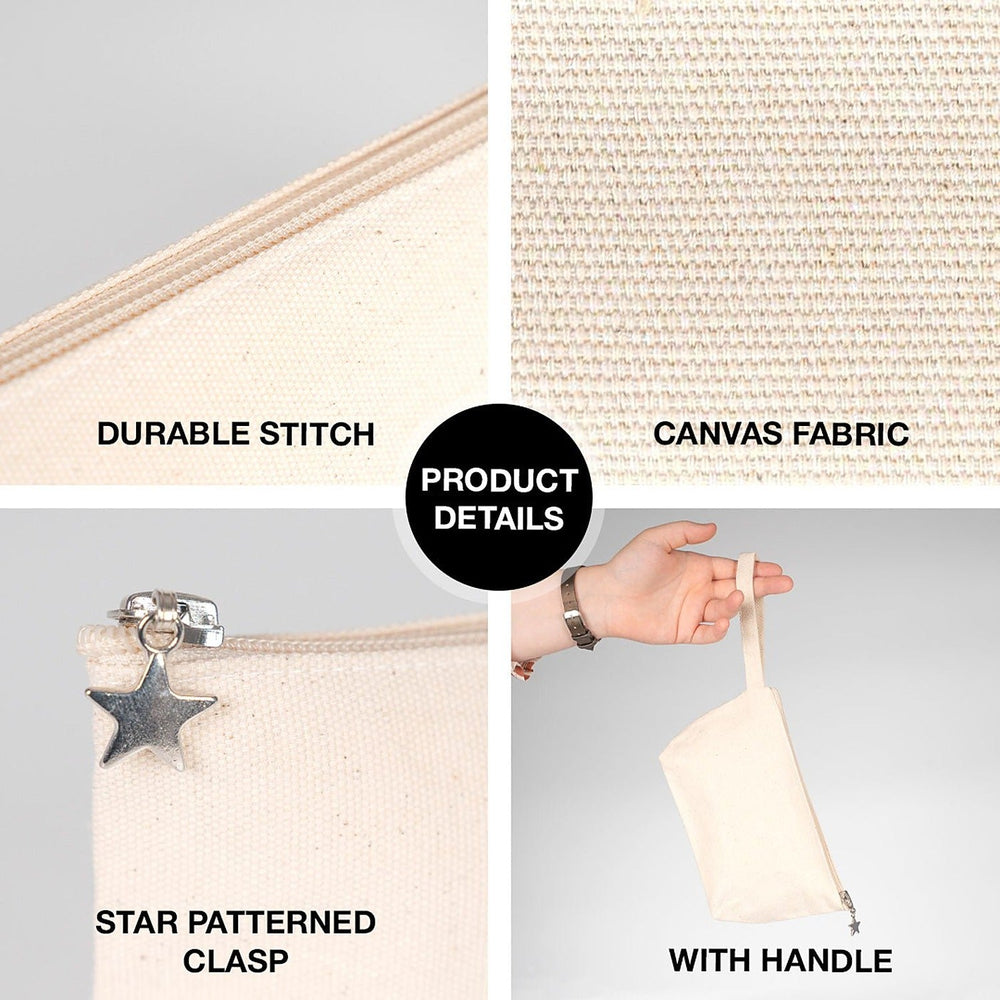 Naturel katoenen canvas clutch met ritssluiting, polsbandje en stervormige ritstrekker - Pamusan.nl